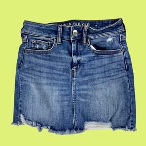 American Eagle Distressed Denim Mini Skirt Preppy